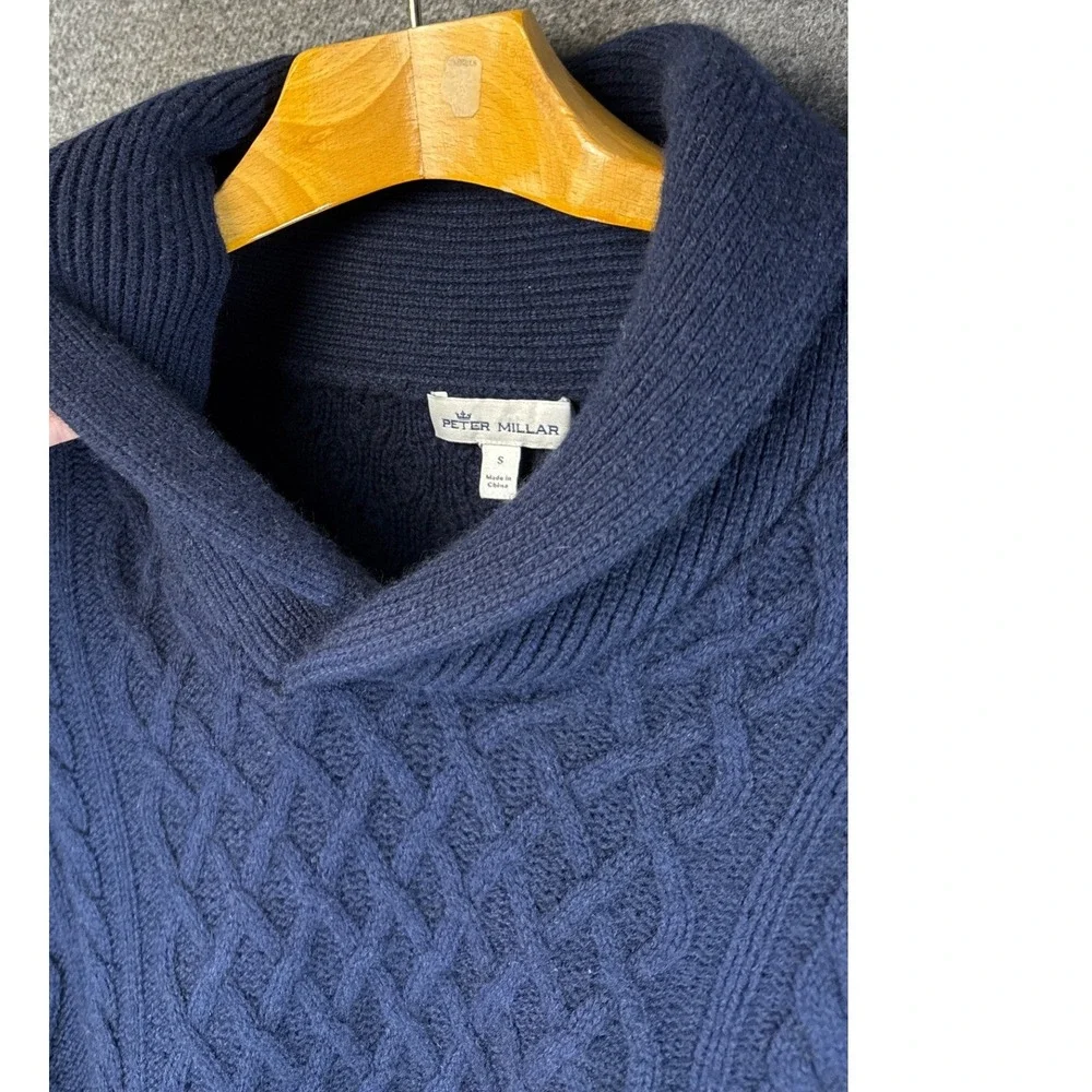 Peter‎ Millar Cable Knit Shawl Collar Sweater Blue Size S Baby Wool Yak Cashmere